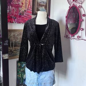 Elementz black velvet bedazzled sparkly blouse top